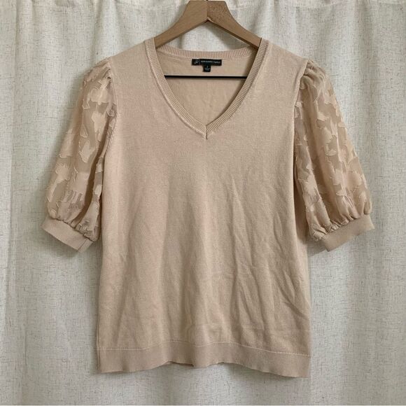 Adrianna Papell Tops - Adrianna Papell Elbow Bubble Sleeve Cream Top Small